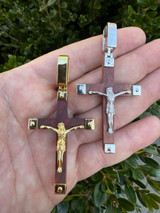 HarlemBling Plain Real 925 Silver & Natural Wood Jesus Cross Pendant Necklace ITALY Handmade 