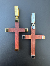 HarlemBling Plain Real 925 Silver & Natural Wood Jesus Cross Pendant Necklace ITALY Handmade 