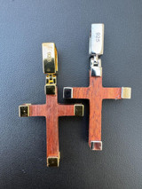 HarlemBling Small Plain Real 925 Silver & Natural Wood Jesus Cross Pendant Necklace 1.25" 