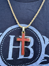 HarlemBling Large Mens Real 925 Silver & Wood Inlay Plain Religious Cross Pendant Necklace 