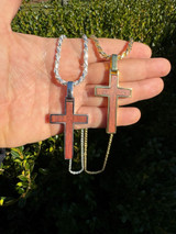 HarlemBling Large Mens Real 925 Silver & Wood Inlay Plain Religious Cross Pendant Necklace 
