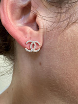 HarlemBling Double C Ladies Iced Moissanite Earrings 925 Silver 14k Yellow/Rose Gold Chanel 