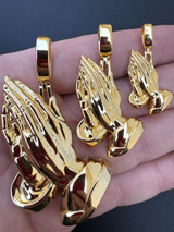 Praying Hands Religious Pendant Plain 14k Gold Over 925 Sterling