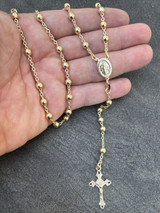 HarlemBling Men's 30" Long Rosary Beads Necklace 14k Gold Over 925 Silver Rosario ITALY 5mm