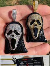 Hip Hop Real Moissanite Scream Mask Ghostface Iced Pendant Necklace 925 Silver / Gold