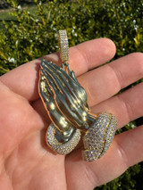 HarlemBling Moissanite Praying Folded Hands Pendant 14k Gold Over 925 Silver Iced Necklace 