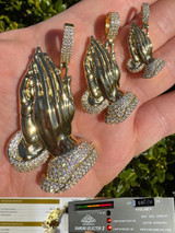 HarlemBling Moissanite Praying Folded Hands Pendant 14k Gold Over 925 Silver Iced Necklace