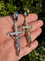 Hip Hop Moissanite Real Iced Jesus On Cross Pendant - Real 925 Silver 2" Mens Necklace 
