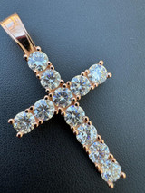 Hip Hop MOISSANITE 14k Rose Gold Cross & Real 925 Silver Iced Pendant Necklace Hip Hop 