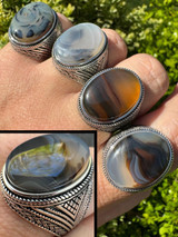 HarlemBling Mens Real Solid 925 Sterling Silver Natural Agate Gemstone Handmade Ring Sz 6-13