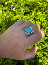 HarlemBling Natural Blue Turquoise Gemstone Mens Real Solid 925 Silver Handmade Nugget Ring 