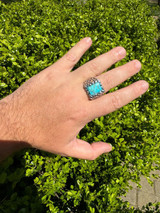 HarlemBling Natural Blue Turquoise Gemstone Mens Real Solid 925 Silver Handmade Nugget Ring 
