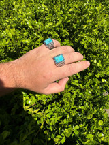 HarlemBling Natural Blue Turquoise Gemstone Mens Real Solid 925 Silver Handmade Nugget Ring 