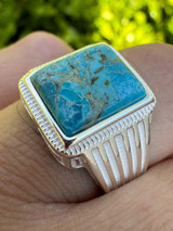 HarlemBling Blue Genuine Turquoise Stone Mens Real 925 Silver Ring Size 6 7 8 9 10 11 12 13