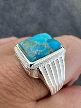 HarlemBling Blue Genuine Turquoise Stone Mens Real 925 Silver Ring Size 6 7 8 9 10 11 12 13 