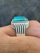 HarlemBling Blue Genuine Turquoise Stone Mens Real 925 Silver Ring Size 6 7 8 9 10 11 12 13 
