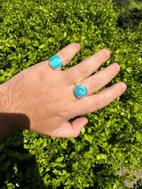 HarlemBling Natural Blue Turquoise Round Gemstone Mens Real Solid 925 Silver Plain Ring 