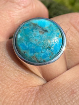 HarlemBling Natural Blue Turquoise Round Gemstone Mens Real Solid 925 Silver Plain Ring