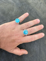 HarlemBling Natural Blue Turquoise Round Gemstone Mens Real Solid 925 Silver Plain Ring 