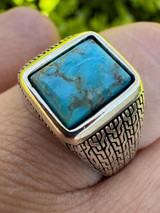 HarlemBling Blue Turquoise Mens Real Solid 925 Silver Navajo Native American Inspired Ring 