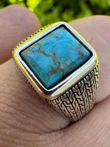 HarlemBling Blue Turquoise Mens Real Solid 925 Silver Navajo Native American Inspired Ring