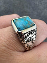 HarlemBling Blue Turquoise Mens Real Solid 925 Silver Navajo Native American Inspired Ring 
