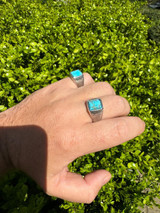 HarlemBling Blue Turquoise Mens Real Solid 925 Silver Navajo Native American Inspired Ring 