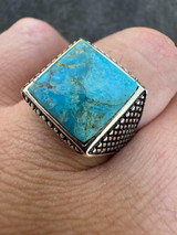 HarlemBling Natural Blue Turquoise Gemstone Mens Real Solid 925 Silver Handmade Vintage Ring 