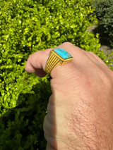 HarlemBling Blue Turquoise Ring Genuine Gemstone Mens Real 14k Gold Over 925 Sterling Silver 