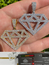 Hip Hop Diamond Shape MOISSANITE Pendant Real Iced Hip Hop Necklace 925 Silver / Gold 