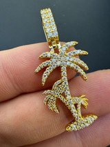 HarlemBling MOISSANITE Real 925 Silver Gold Palm Tree Necklace Pendant Iced Hip Hop Piece