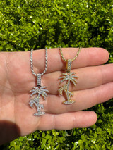 HarlemBling MOISSANITE Real 925 Silver Gold Palm Tree Necklace Pendant Iced Hip Hop Piece