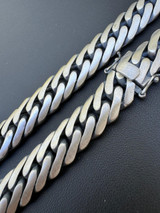 Solid 925 Silver Oxidized Handmade Double Curb Cuban Chain Necklace / Bracelet