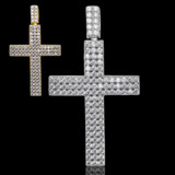 HarlemBling Men's Real Solid 925 Silver Cross Pendant Prong Set Crucifix Necklace W. Chain 
