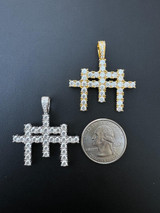 Italiano Silver, Inc. Moissanite Solid 925 Silver/Gold Plated Three Triple Cross Pendant Necklace Iced 