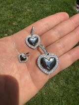 HarlemBling 3D Heart Shaped Pendant Iced MOISSANITE Real 925 Silver Necklace - 3 Sizes 