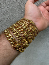 HarlemBling Miami Cuban Link Chain Bracelet - 18k Yellow Gold Plated Stainless Steel - 6"-10" - 6mm-18mm 