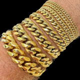 HarlemBling Miami Cuban Link Bracelet - 14k Yellow Gold Plated Stainless Steel - 6"-10" - 4mm-18mm 