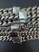HarlemBling Miami Cuban Link Bracelet - 14k White Gold Plated Stainless Steel - 6"-10" - 4mm-18mm 