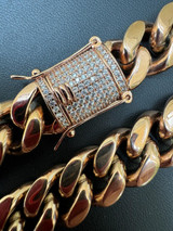 HarlemBling Miami Cuban Link Bracelet W. CZ Clasp - Rose Gold Plated Stainless Steel - 6"-10" - 8mm-14mm 