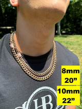 HarlemBling Miami Cuban Link Chain Necklace W. CZ Clasp - Rose Gold Plated Stainless Steel - 16"-30" - 8mm-14mm 