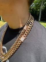 HarlemBling Miami Cuban Link Chain Necklace W. CZ Clasp - Rose Gold Plated Stainless Steel - 16"-30" - 8mm-14mm 