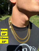 HarlemBling Miami Cuban Link Chain Necklace W. CZ Clasp - 18k Gold Plated Stainless Steel - 16"-30" - 8mm-14mm 