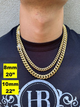 HarlemBling Miami Cuban Link Chain Necklace W. CZ Clasp - 14k Gold Plated Stainless Steel - 16"-30" - 8mm-14mm 