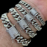 HarlemBling  Miami Cuban Link Bracelet W. CZ Clasp - Stainless Steel W. 925 Silver Clasp - 6"-10" - 8mm-14mm 