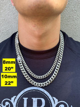 HarlemBling Miami Cuban Link Chain Necklace W. CZ Clasp - Stainless Steel W. 925 Silver Clasp - 16"-30" - 8mm-14mm 