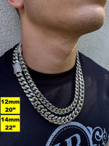 HarlemBling Miami Cuban Link Chain Necklace W. CZ Clasp - Stainless Steel W. 925 Silver Clasp - 16"-30" - 8mm-14mm 