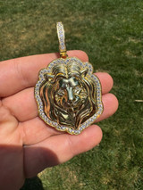 HarlemBling Real 925 Silver 14k Gold Plated Iced MOISSANITE Custom Lion Pendant Necklace 