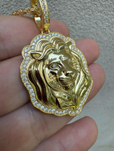 HarlemBling Real 925 Silver 14k Gold Plated Iced MOISSANITE Custom Lion Pendant Necklace 