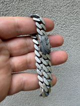 HarlemBling Custom Eagle Lock Miami Cuban Link Bracelet 12mm Real 925 Silver Oxidized Finish 